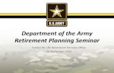 Department of the Army Retirement Planning Seminar · Soldiers Surviving Spouses 115,195. 38,414: 34,838. 997,404: 249,790. Army Retirement Services. Retirement is a process, not