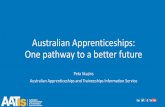 Australian Apprenticeships: One pathway to a better future · Community Education and Apprenticeships •14.3% with schooling below year 10 •5.9% in technical and trades apprenticeships