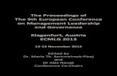 The Proceedings of The 9th European Conference on ... · Effective Leaders hip – can Soft Skills Contribute to the Effectiveness of an Organization? Miloslava Hirsova, Veronika
