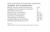 HYR SOCCER COACHING MANUAL Table of Contents · situation in which the goalie cannot use his/her hands. This is sometimes called the back-pass rule. Goalkeepers cannot pick up a pass