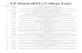 UP Deled (BTC) College ListsUP Deled (BTC) College Lists Sr No. Code Institution Name and Address 1 010001 D.I.E.T. AGRA, AGRA (Govt.) Co-Education 2 010002 SALASAR INSTITUTE OF …