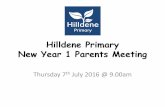 New Y1 Parents Meeting - Hilldene Primary School · New Year 1 Parents Meeting Thursday 7th July 2016 @ 9.00am . Aim •Introduce you to Year 1 teachers •Go through the changes