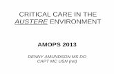 CRITICAL CARE IN THE AUSTERE ENVIRONMENTamops.org/wp-content/uploads/2013/05/CRITICAL-CARE... · NO O2 OB ICU INSECTICIDE OD ... • Significant rates of elderly with under-nutrition