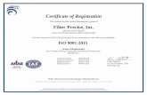 Certificate of Registration Filtec Precise, Inc. · Filtec Precise, Inc. 218 Hwy 701 N. Bypass Tabor City, North Carolina, 28463, United States has been assessed by NSF-ISR and found