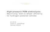 High pressure PEM-elektrolysis - A3PS...H H H Water 11 The inside of an electrolyzer Membrane Exchange Assembly (MEA) Cell stack H 2 Generator 12 PEM-Electrolyzer HOGEN S 40 has the