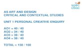 AS ART AND DESIGN CRITICAL AND CONTEXTUAL STUDIES … · CRITICAL AND CONTEXTUAL STUDIES UNIT 1 PERSONAL CREATIVE ENQUIRY AO1 = 40 / 40 AO2 = 34 / 40 AO3 = 38 / 40 AO4 = 38 / 40 TOTAL