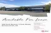 Available For Lease - JLL Property east...Shipping: 1 Drive-In Door Asking Net Rent (PSF): $8.50 TMI (PSF): $3.25 100 East Beaver Creek Road Paul Finlayson* Senior Vice-President +1