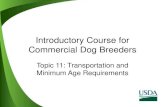 Introductory Course for Commercial Dog Breeders · Learning Objectives By the end of this unit you should be able to: 1. Explain minimum age requirements for transporting puppies