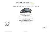 PAR CAN 18 x 1W LED RGB - IbizaLightSound€¦ · this instruction booklet. ... 18 x 1W LED RGB . Operating modes ... able to support a weight of 10 times of the unit’s weight.
