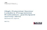 High potential senior leaders participant survey RR · 2017. 6. 29. · Evaluation: participant survey 2015 . Research report . NCTL . 2 . Contents List of figures 5 List of tables