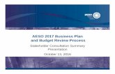 AESO 2017 Business Plan and Budget Review Process...Budget Proposal Abbreviated document Comprehensive document Business Initiatives Continuation of existing ... Develop programs to