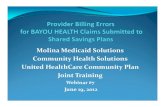 Molina Medicaid Solutions Community Health Solutions ......2012/06/19  · Molina Prior Authorization Unit at 1-800-488-6334; ePA ; or Fax 225-929-6803. Claims for the vision exam