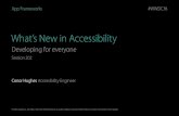 What’s New in Accessibility · Auditing Your App’s Accessibility Turn on VoiceOver or Switch Control ... • All interactions supported • Good interface ﬂow Accessibility