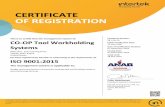 CERTIFICATE OF REGISTRATION - Co-Op Tool Workholding … … · CO-OP Tool Workholding Systems Main Site: 1517 Coining Drive Toledo, Ohio 43612 United States has been registered by