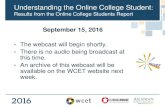 Understanding the Online College Student · Understanding the Online College Student: Results from the Online College Students Report . September 15, 2016 • The webcast will begin
