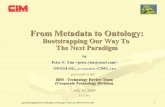 From Metadata to Ontologycwe.cim3.net/.../presentation/...PeterYim_20070719.pdfJul 19, 2007  · Peter P. Yim  ONTOLOG, co-convener / CIM3, CEO presented