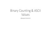 Binary Counting & ASCII Values...1. Complete Binary/Ascii Worksheet 2. Give Arduino Project Presentations and make sure documentation turned in 3. Get ahead: ADC/PWM challenges •We’ll