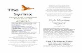 The Syrinx Oct - Dec 2017-2.pdf · numbers were monkshood, virgin's bower, purple loosestrife, garden phlox, Joe-Pye weed, touch-me-not and jewelweed. Birds seen included green heron,