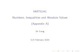 MAT01A1 0.5cm Numbers, Inequalities and Absolute Values ......Solving absolute value inequalities: I Solve: jx 5j 4. To solve the rst inequality above we