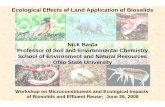 Workshop on Microconstituents and Ecological Impacts of ... · Research program Soil/Environmental contaminant chemistry; ecotoxicology Development and evaluation of remediation technologies
