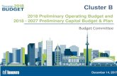Cluster B - 2018 Preliminary Budget Presentation · Budget Committee. December XX, December 6, 2017. 2017. Cluster B. 2018 Preliminary Operating Budget and. 2018 - 2027 Preliminary
