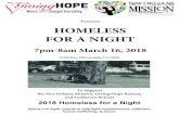 Present HOMELESS FOR A NIGHT€¦ · the New Orleans Mission, Giving Hope Retreat, and LynHaven Retreat 2018 Homeless for a Night Spend one night outside to help fight homelessness,