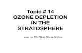 Topic # 14 OZONE DEPLETION IN THE STRATOSPHERE · 2013. 6. 19. · The ozone hole is: -- a depletion of ozone in the lower stratosphere -- that has occurred with increasing severity