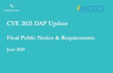 CYE 2021 DAP Update - Health Current · the program began in contract year end (CYE) 2017 • DAP is scheduled based on CYE schedule, based on contract year for AHCCCS and its MCOs