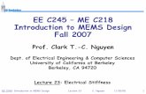 EE C245 – ME C218 Introduction to MEMS Design Fall 2007ee245/fa08/lectures/Lec... · 2008. 11. 21. · ªSince it derives from V P, we call it the electrical stiffness given by:
