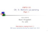 INF5110 Ch. 5: Bottom-up parsing Part 1€¦ · Ch. 5: Bottom-up parsing Part 1 12/2-2015 Stein Krogdahl . Ifi, UiO . Mandatory assignment 1: Will occur sometime during the week from