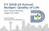 Quality of Life - Dallas Meeting Documents/d... · 15/08/2018  · FY 2018-19 Annual Budget: Quality of Life Joey Zapata, Assistant City Manager. City Council Briefing . August 15,