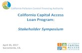 California Capital Access Loan Program · 4/26/2017  · Introduction Housekeeping Symposium Objectives Panel Member Introductions CalCAP Program Performance Data Proposal Presentations