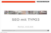 SEO mit TYPO3 · Beinflussbar mit TYPO3? ‣ Architektur ‣ URL-Struktur ‣ HTML-Struktur ‣ Verwendung externen CSS-/JS Dateien ‣ Verwendung kanonischer URLS ‣ „Korrekter“