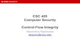 Control-Flow Integrity Computer Security CSC 405 · kBouncer • Detection of abnormal control transfers that take place during ROP code execution • Transparent – Applicable on