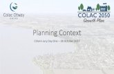 Planning Context - Shire of Colac Otway...Planning Context Citizen Jury Day One – 28 October 2017 Planning in Victoria • Governed by legislation and Planning Schemes • Planning
