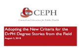 Adopting the New Criteria for the DrPH Degree: Stories ... · 2.0%. PhD 9.1%. DrPH 4.2%. Non-matric 0.9%. P10. Doctoral Student Enrollment . 62. 128. ... Action Plan: Update DrPH
