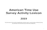 American Time Use Survey Activity Lexicon · 06 Animals and Pets: 01 Care for animals and pets (not veterinary care): 02 Walking / exercising / playing with animals: 99 Pet and animal
