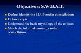 Objectives: S.W.B.A.T. - Mr. Goodyear Astronomy...Objectives: S.W.B.A.T. Define, identify the 12/13 zodiac constellations Define ecliptic Understand the basic mythology of the zodiacs