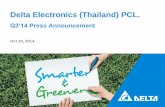 Delta Electronics (Thailand) PCL....1. Three new products launched in Q2 & Q3’14 have driven sales nearer to full year budget in automotive power business. 2. Delta India’s Q3’14