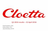 Cloetta - Q1 2016 results 21 April 2016 · 2016. 4. 21. · Q1 2016 results – 21 April 2016 ... • This presentation has been prepared by Cloetta AB (publ) (the “Company”)