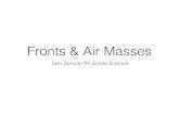 Fronts & Air Masses · Fronts • Boundary zone where two different “air masses” meet • Noticeable change in air mass properties (pressure, temperature, wind, etc.) • Zone