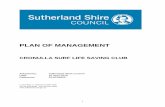 PLAN OF MANAGEMENT - Sutherland Shire · 4/16/2018  · Plan of Management Cronulla Surf Life Saving Club . 4 . continuing surf life saving presence at the beach, since that time.