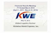 Financial Results Meeting: FY Ended March 2012 (April 1 ... · Summary of Business Results for FY ended March 31, 2012, and Forecast for FY Ending March 2013 Review of the 2nd Year