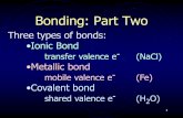 New Bonding: Part Two · 2014. 10. 30. · •Metallic bond mobile valence e-(Fe) •Covalent bond shared ... Ionic vs. Covalent Compounds Covalent: discrete molecules H 2 O, CH 4,