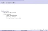 Table of contents...Table of contents Polynomials Quadratic Functions Polynomials Graphs of Polynomials Polynomial Division Finding Roots of Polynomials Jakayla Robbins & Beth Kelly