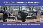 The Palmetto Patriot · awards Saturday, April 21 8 – 9 a.m. — Registration 8 - 9 a.m. — Memorial and Worship Service 9 - 11 a.m. — Annual Business Meeting Noon - 3 p.m. —