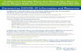 California’s Health Plans are Actively Addressing the ... · California’s Health Plans are Actively Addressing the Prevention, Testing, and Care of Coronavirus (COVID-19) alifornia’s