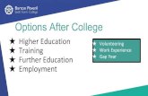Options After College Employment Further Education€¦ · ★Long holidays – travel, volunteering, internships ★Qualifies you for graduate-level jobs and further study . Social,