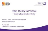 From Theory to Practice - leadscanada.net · FROM THEORY TO PRACTICE Creating Learning that Sticks. What We’ve Done What We’ve Learned What We’re Doing ⌛️ 💡 ⚡️ AGENDA.