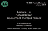 Lecture 15: Rehabilitation (movement therapy) robots · Stroke Rehabilitation Strategies • Important variables in optimal rehabilitation • Quantity • Duration • Intensity/repetition